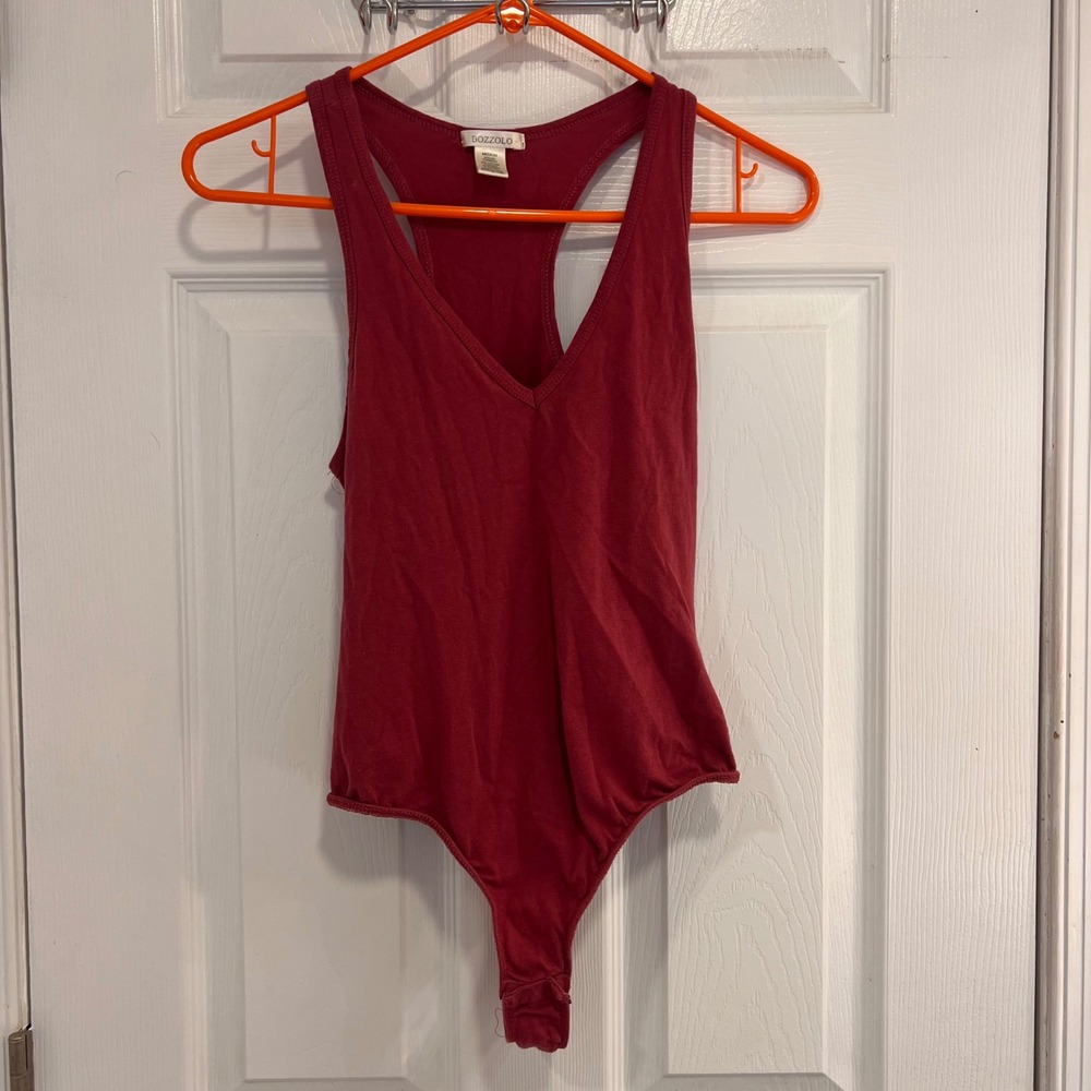 Bozzolo Womens Burgundy V-Neck Racerback Thong Bodysuit Medium
